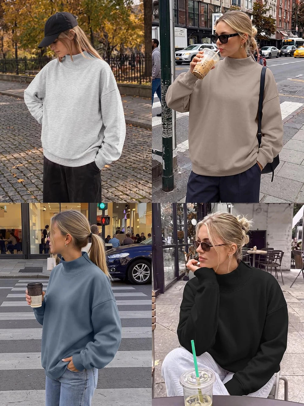 Oversized Mock Neck Fleece Sweatshirt