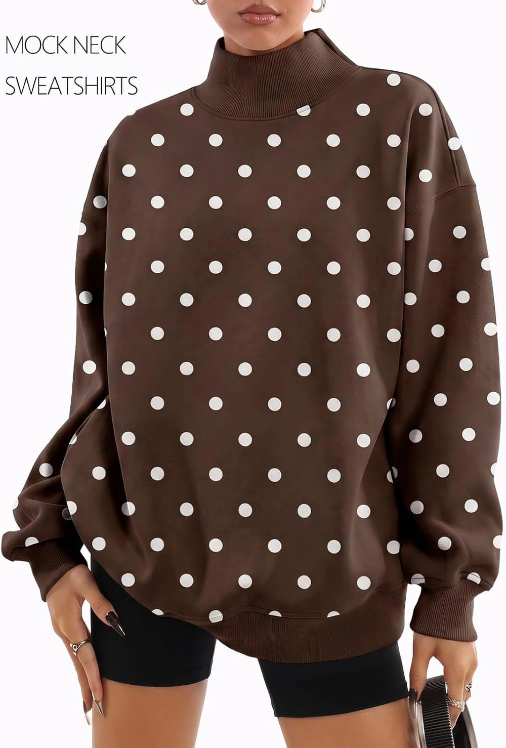 Oversized Mock Neck Fleece Sweatshirt